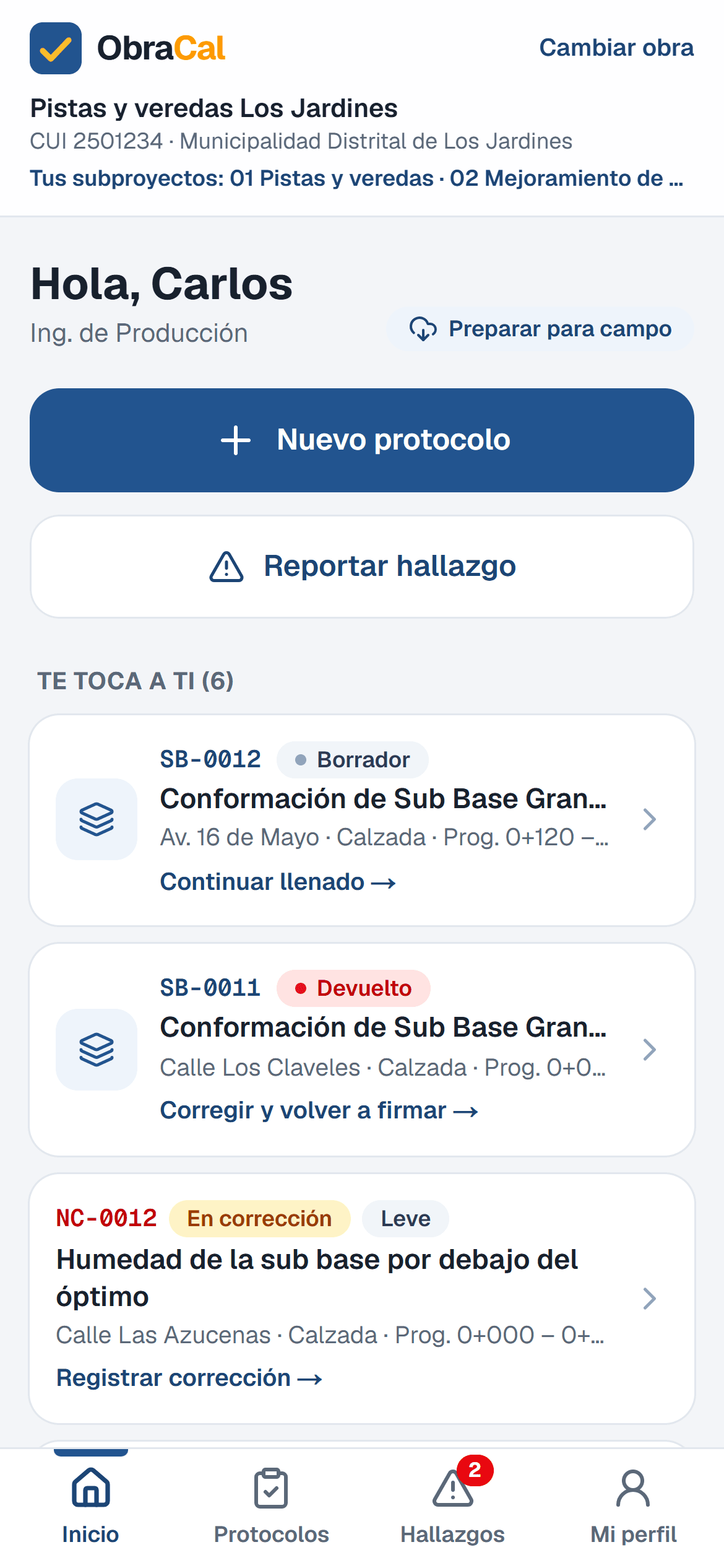 App de campo: protocolos que te toca llenar o firmar, en el celular
